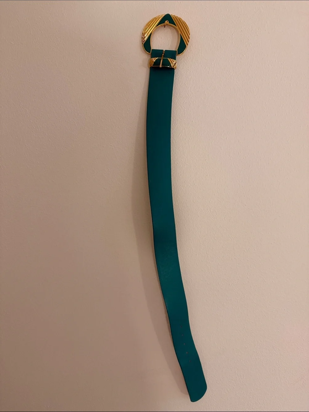 St. John blue green 2” wide Leather Belt Enamel VINTAGE Gold 9576 sz 2 80s power - Picture 5 of 8